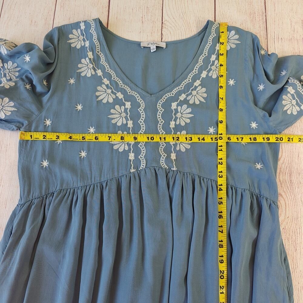Polagram embroidered floral boho short sleeve dress sz L - Picture 7 of 10
